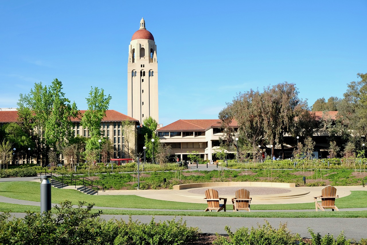 Stanford University's Hoover Tower. Completed in 1941 to celebrate the university's 50th anniversary, the 285-foot tower is a landmark for students, alumni and the local community. (Caption: https://visit.stanford.edu/plan/guides/hoover.html)