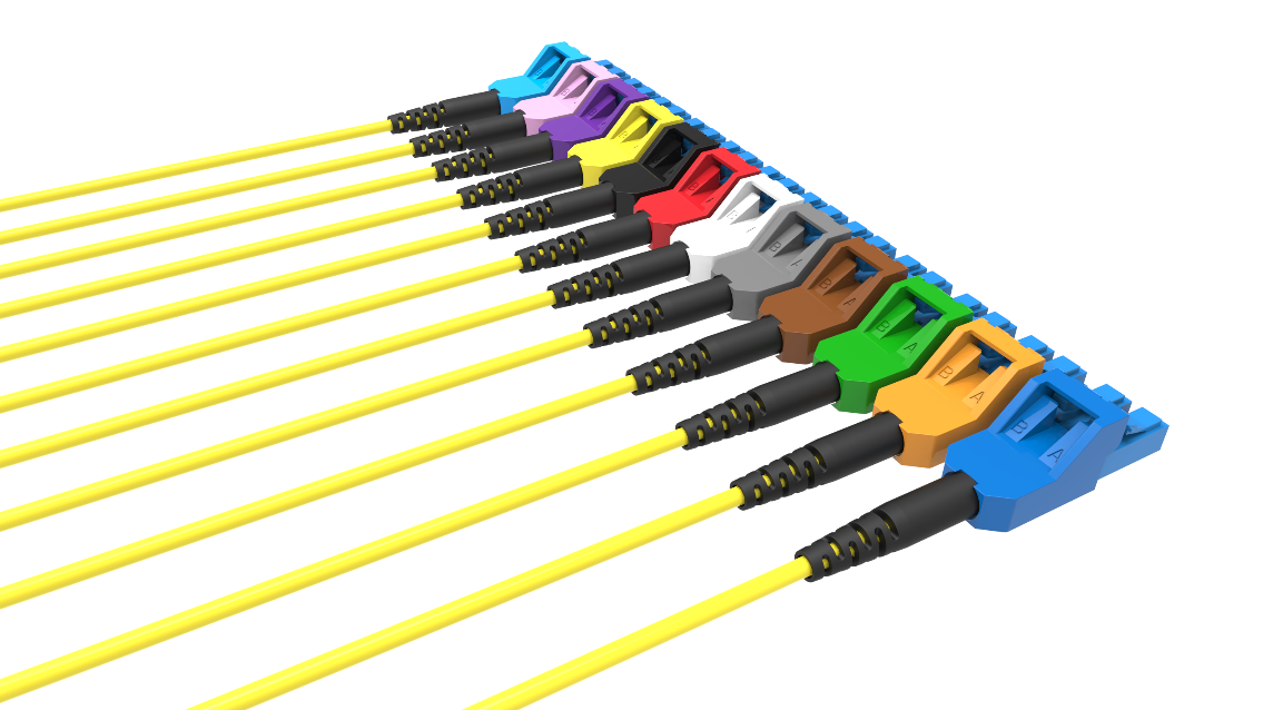 Various color configurations of the OFP Secure LC connector