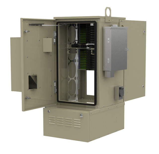 Clearfield's FiberFlex 2000 active cabinet supports from 144 to 576 internal fiber distribution ports for subscriber PON deployments using a modular, high-density fiber insert, along with complementary splitter capacity.