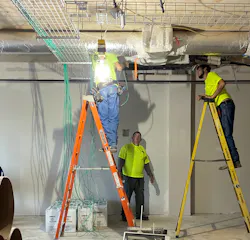 The cabling installation crew had about 18 inches, or less, of plenum space to work within—much of which was taken up with 12-inch HVAC ducts. The cabling installation crew had about 18 inches, or less, of plenum space to work within—much of which was taken up with 12-inch HVAC ducts.