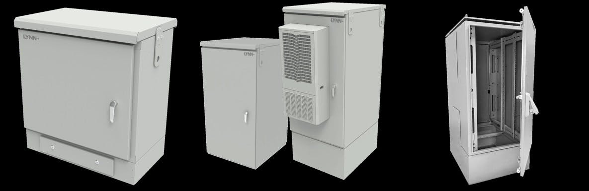LYNN cabinets, left-to-right, NEMA 3 Outdoor, NEMA 3R4 Single Bay Outdoor, NEMA 4 Outdoor