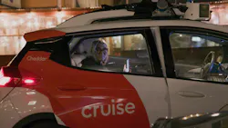 A Cruise driverless vehicle. A Cruise driverless vehicle.
