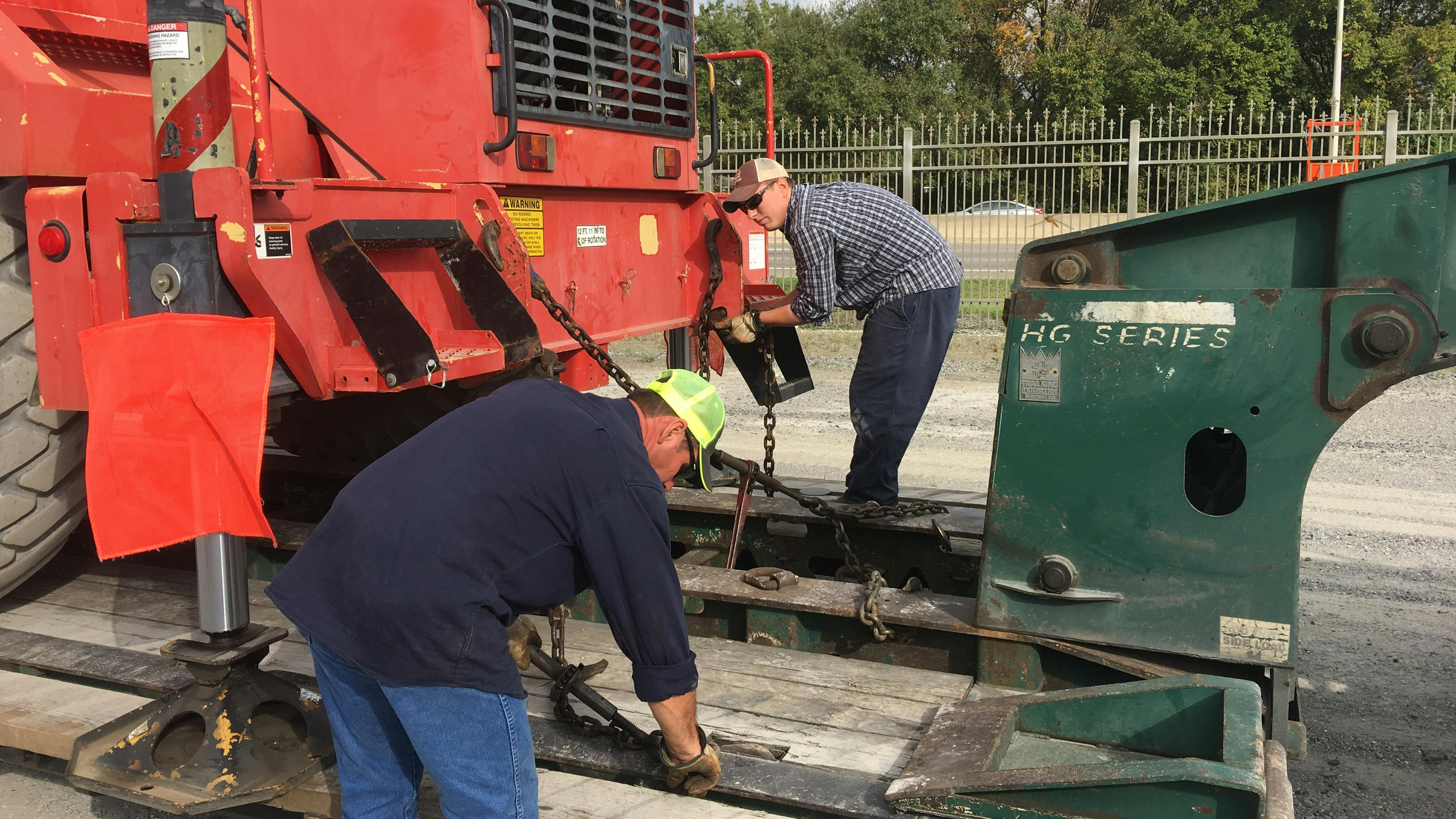 Use designated tie-down points on machinery. 'Freelancing' tie-downs in other places could result in damage to the machine.