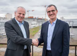 Michel Denis (left), president & CEO Manitou Group and François Renault, group fleet and sustainability director of Kiloutou Group. Michel Denis (left), president & CEO Manitou Group and François Renault, group fleet and sustainability director of Kiloutou Group.