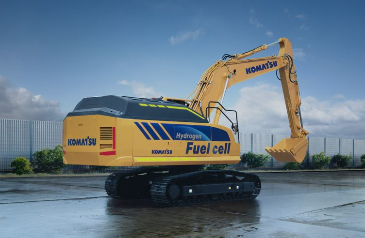Komatsu concept medium-sized hydraulic excavator equipped with a hydrogen fuel cell.