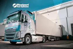 The Westport H2 HPDI fuel system-equipped demonstration truck unloading fresh freight at the Mercadona logistics hub in Getafe, Spain. The Westport H2 HPDI fuel system-equipped demonstration truck unloading fresh freight at the Mercadona logistics hub in Getafe, Spain.