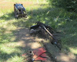 L&I photo shows the walk-behind trencher a 16-year-old boy was using to dig a channel for fence posts. L&I photo shows the walk-behind trencher a 16-year-old boy was using to dig a channel for fence posts.
