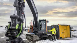 Volvo has tested its now commercially available EC230 Electric excavator for some time using various power units. This photo is from an application in Norway. Volvo has tested its now commercially available EC230 Electric excavator for some time using various power units. This photo is from an application in Norway.
