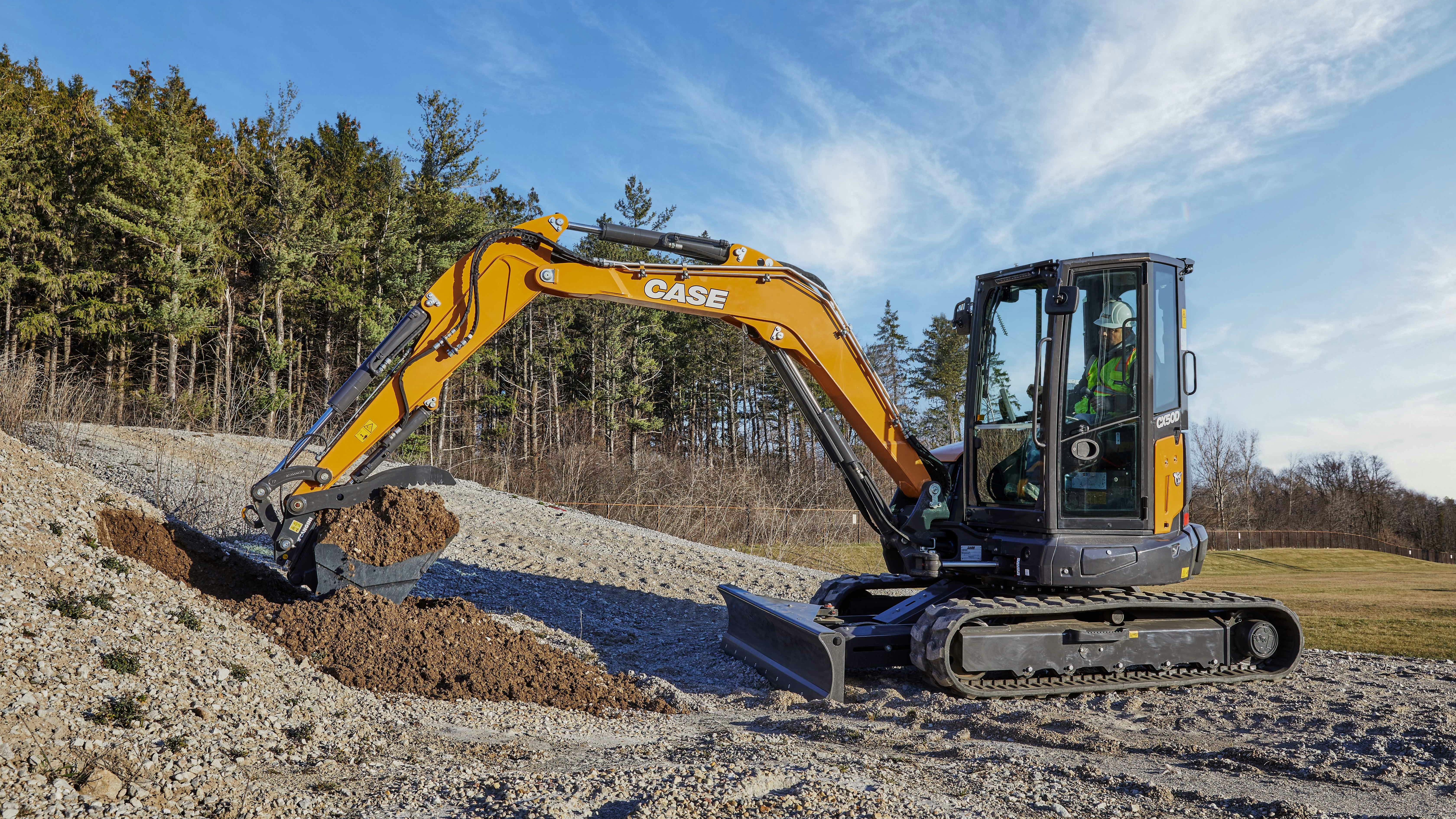 Case CX50D mini excavator has a 59-horsepower engine.
