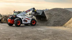 The Bobcat TL623 telehandler has advanced attachment control mode, which allows for full auxiliary hydraulic performance. The Bobcat TL623 telehandler has advanced attachment control mode, which allows for full auxiliary hydraulic performance.