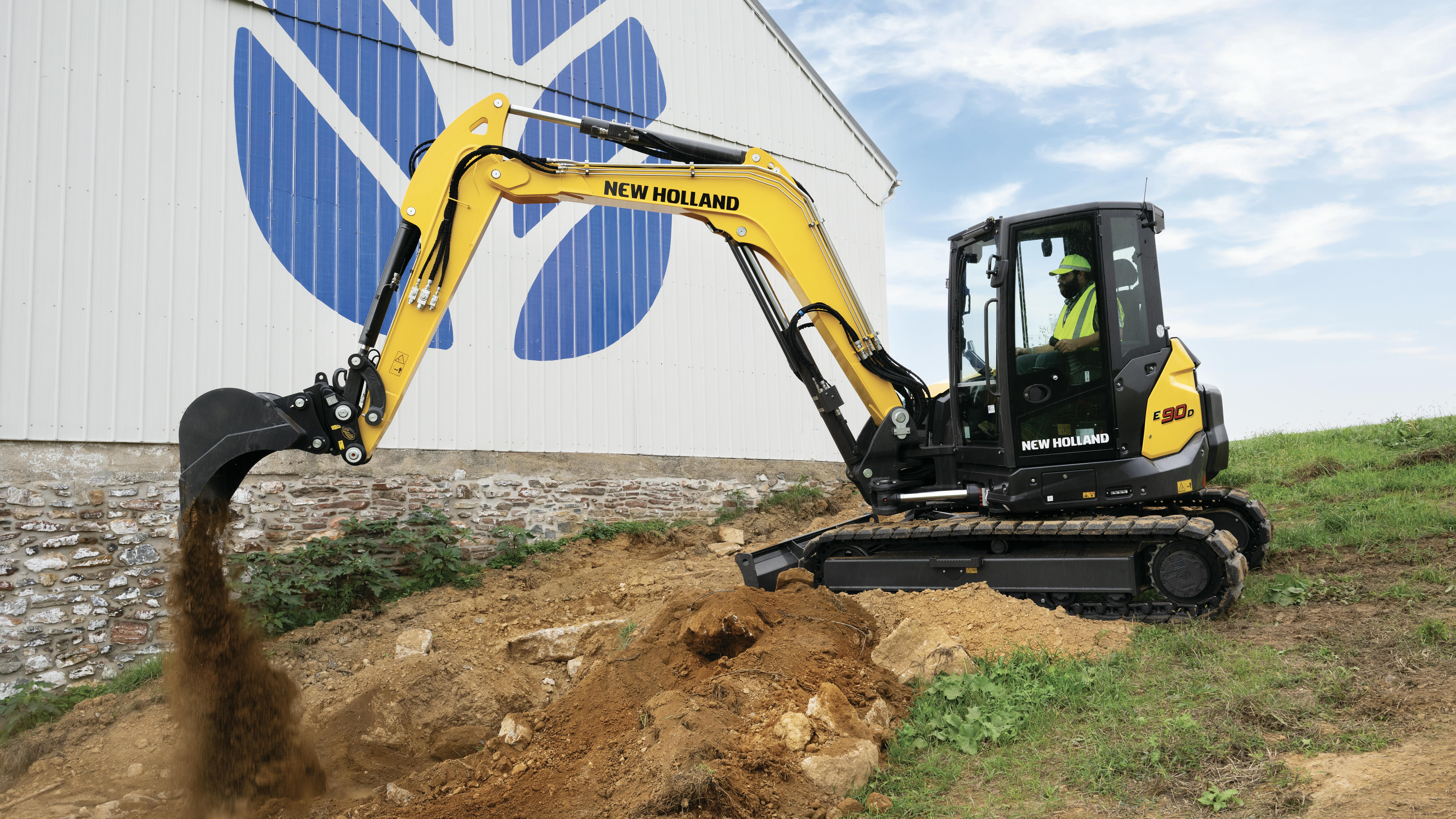New Holland Construction E90D digs to 14 feet.