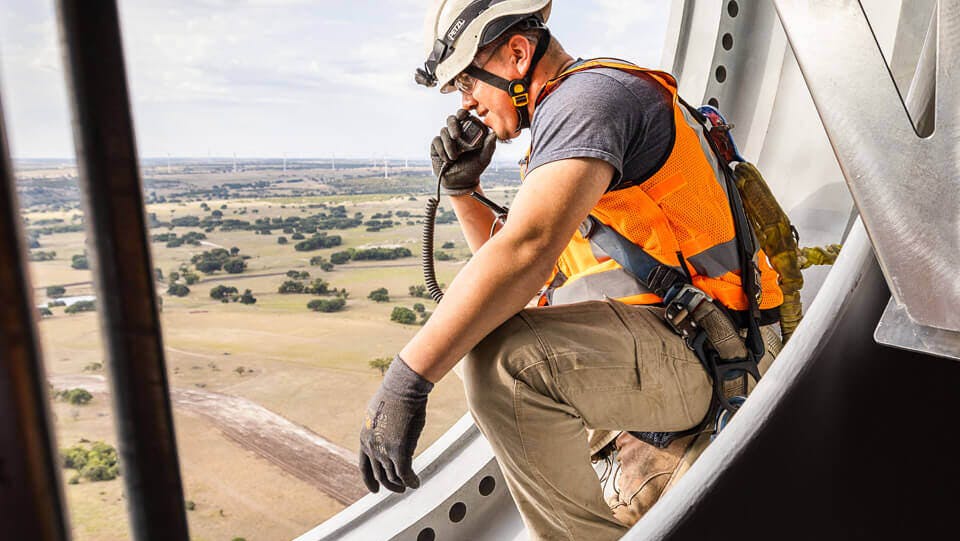 A Blattner Company worker checks in from up high.