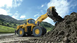 The WA700-8 wheel loader has a 12-cubic-yard bucket. The WA700-8 wheel loader has a 12-cubic-yard bucket.