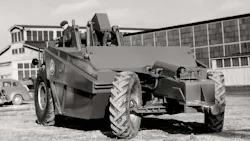 The unique scraper wheel steering is demonstrated by what is believed to be a 1MDT-6SH. Rated at 10 yards, it was powered by an International Harvester TDRM diesel. The unique scraper wheel steering is demonstrated by what is believed to be a 1MDT-6SH. Rated at 10 yards, it was powered by an International Harvester TDRM diesel.