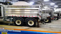 TV news video shows ODOT trucks being loaded with salt prior to an impending weekend snowstorm. Stainless steel bodies resist corrosion so can be reused two and three times as new chassis are bought. Tandem-axle units comprise about 75% of ODOT’s 1,525-unit plow fleet because of their high carrying capacity and handling stability. Life cycle is 11 years, and about 10% of the fleet is replaced each year. TV news video shows ODOT trucks being loaded with salt prior to an impending weekend snowstorm. Stainless steel bodies resist corrosion so can be reused two and three times as new chassis are bought. Tandem-axle units comprise about 75% of ODOT’s 1,525-unit plow fleet because of their high carrying capacity and handling stability. Life cycle is 11 years, and about 10% of the fleet is replaced each year.