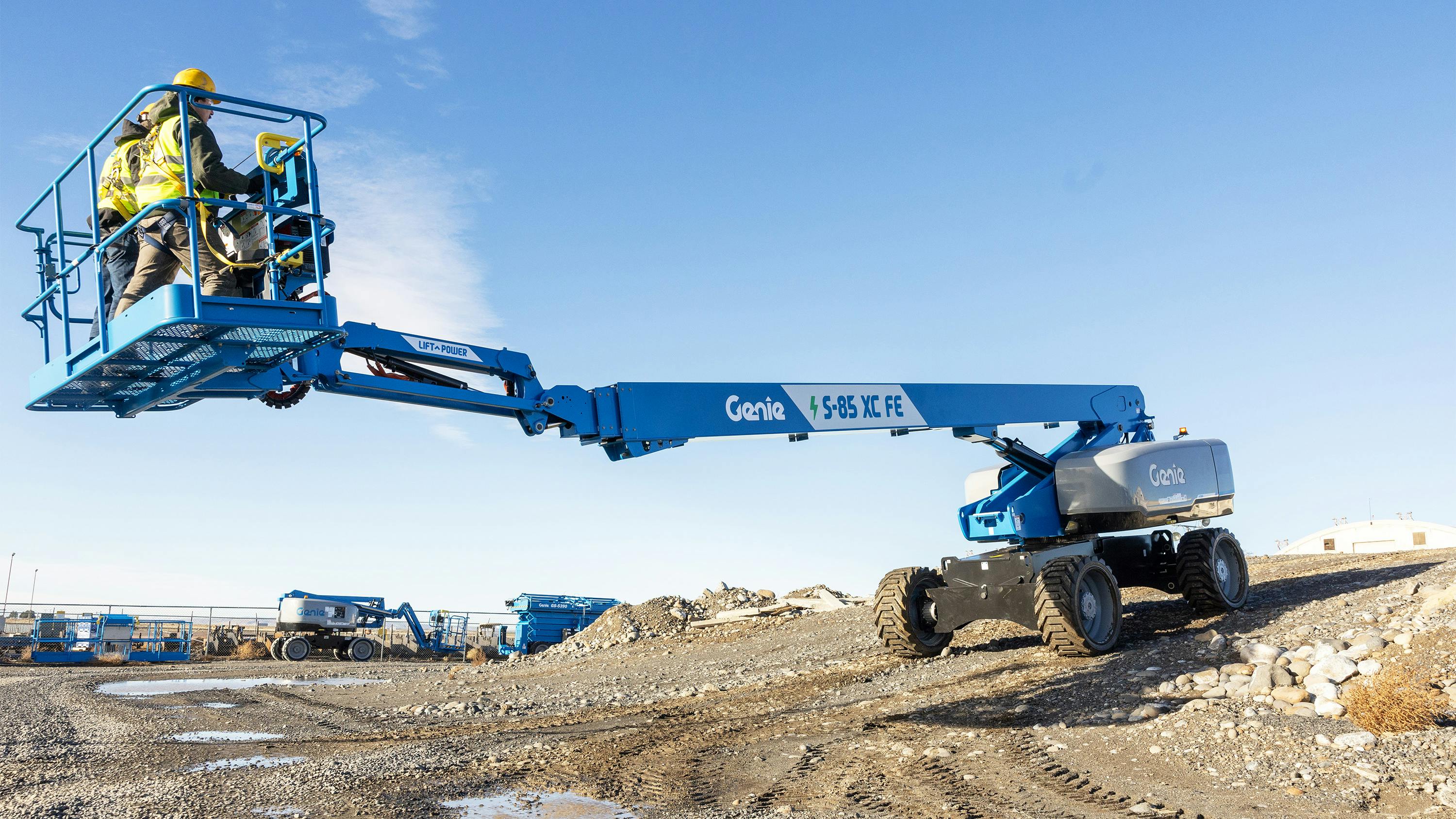 The Genie S-85 XC FE Hybrid telescopic boom lift.