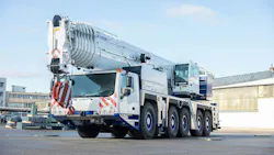 The 5-axle Tadano AC 5.250L-2 crane includes a maximum main boom extension of 98.4 feet, giving it an available maximum system length of 357.6 feet. The 5-axle Tadano AC 5.250L-2 crane includes a maximum main boom extension of 98.4 feet, giving it an available maximum system length of 357.6 feet.