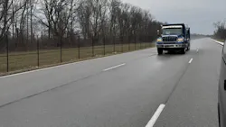 HV615 cruises easily along the proving grounds’ long oval test track. Chassis equipment includes two “pusher” lift axles, not needed here because of a moderate load in the dump bed and GVW of 45,000 pounds. Chrome and bright-metal trim adorns this upscale version of the HV series which offers considerable flexibility in specifications. HV615 cruises easily along the proving grounds’ long oval test track. Chassis equipment includes two “pusher” lift axles, not needed here because of a moderate load in the dump bed and GVW of 45,000 pounds. Chrome and bright-metal trim adorns this upscale version of the HV series which offers considerable flexibility in specifications.