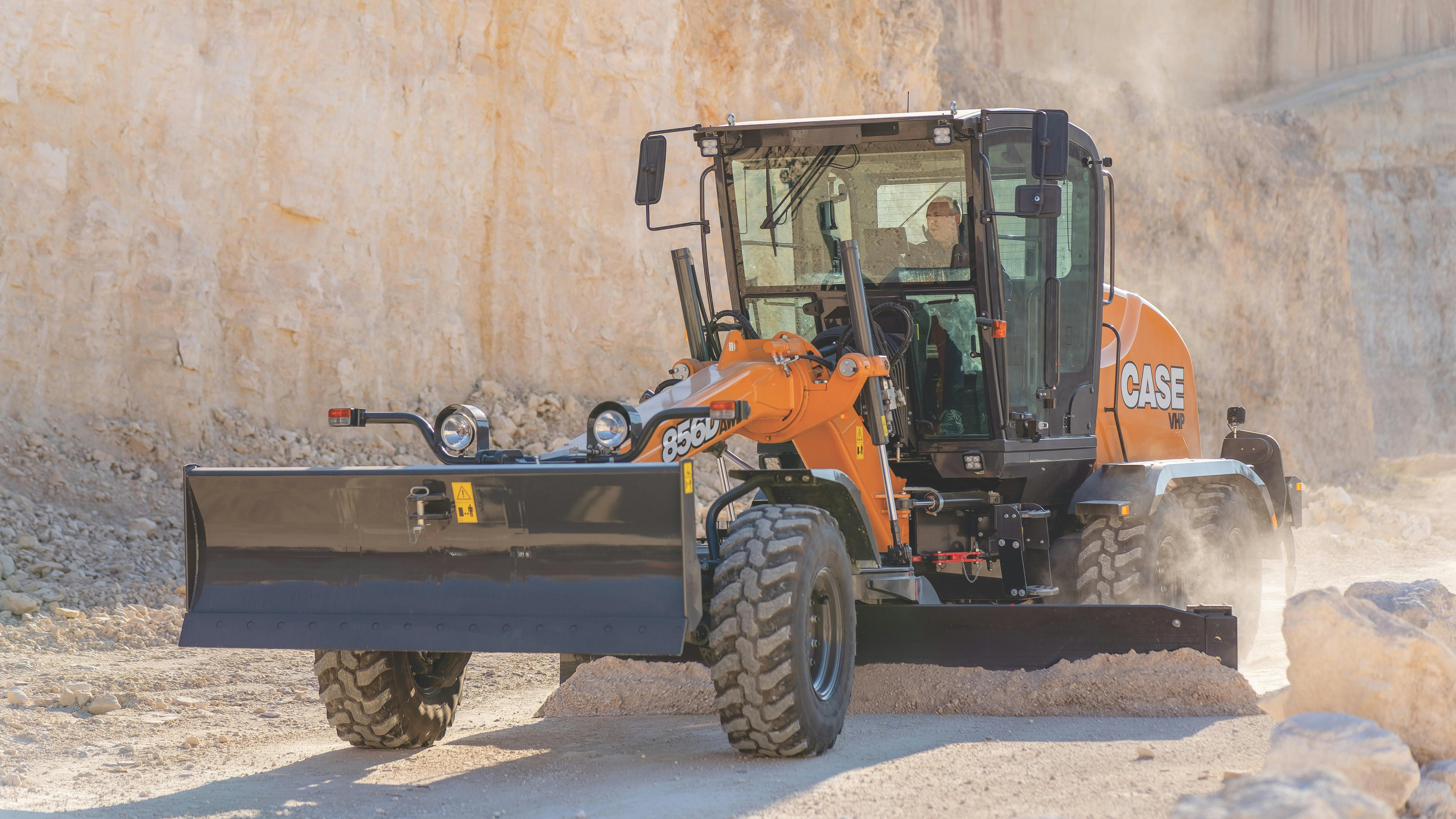 Case 856D motor grader has a 12-foot moldboard.
