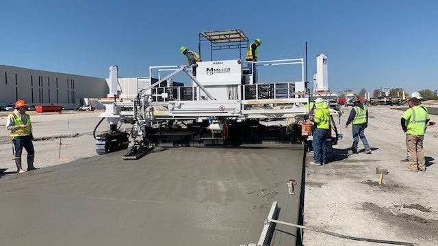 A Miller Formless slipform paver.