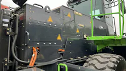 Electric batteries on a piece of construction equipment. Electric batteries on a piece of construction equipment.