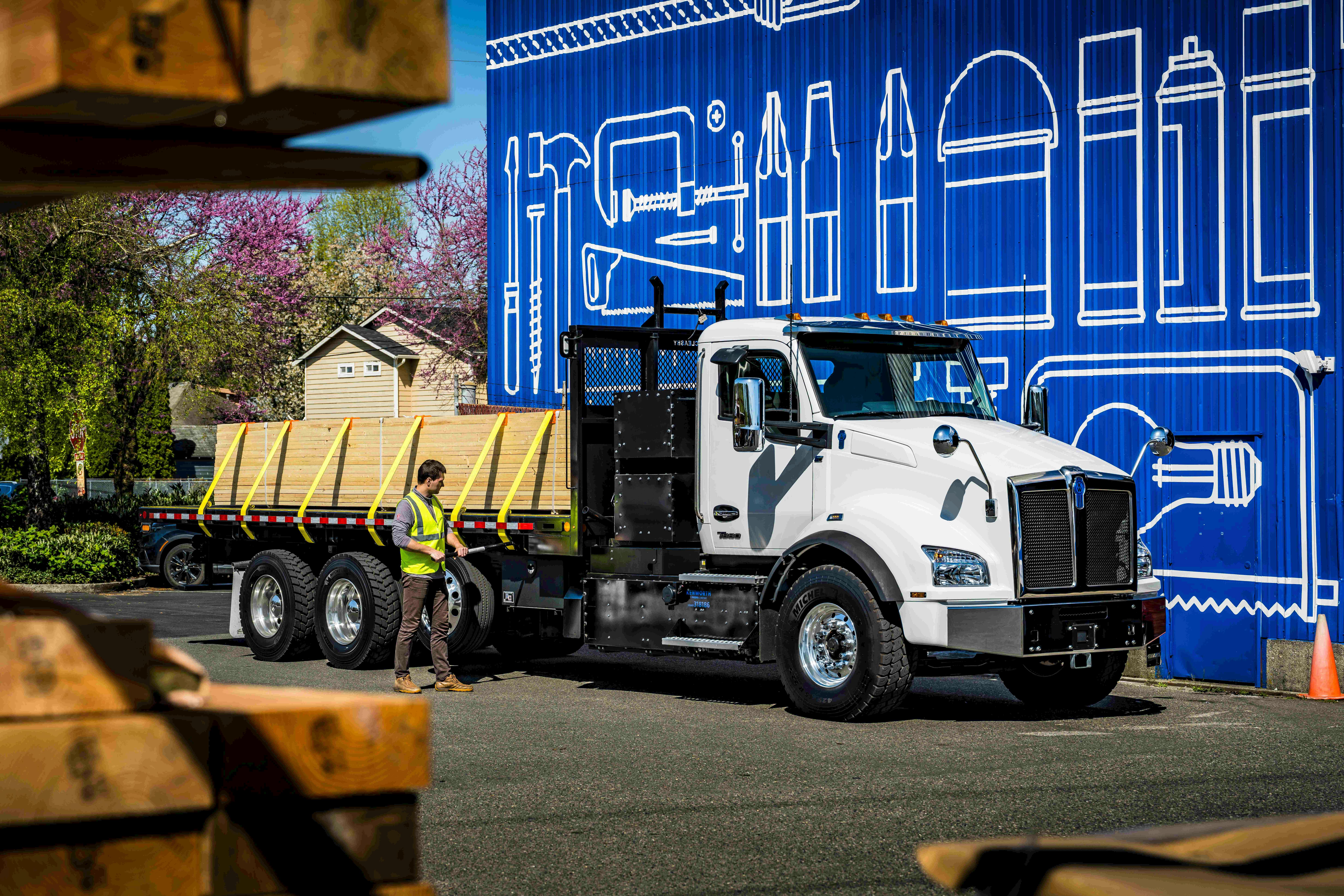 Kenworth truck loaded with lumber