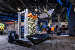 JLG Conexpo booth with ClearSky semi autonomous scissors and boom lift working JLG Conexpo booth with ClearSky semi autonomous scissors and boom lift working