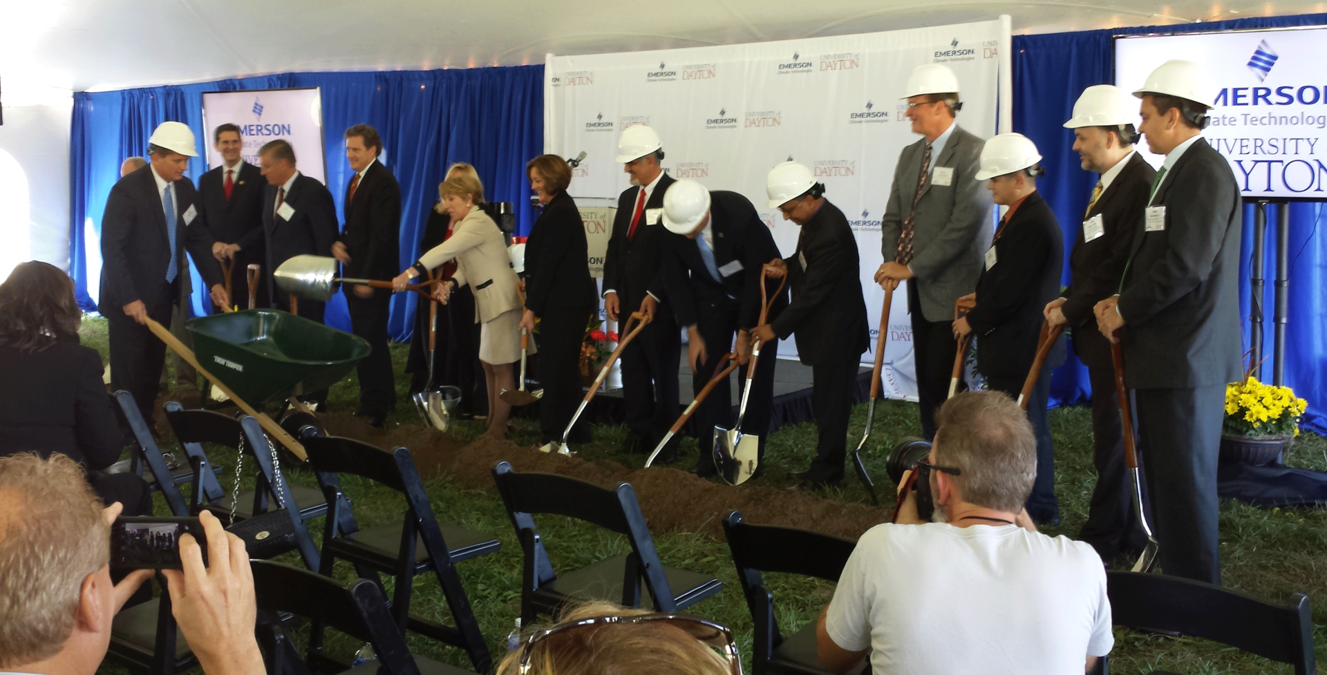 Emerson and University of Dayton officials along with Dayton community leaders break ground on the Emerson Innovation Center now called The Helix