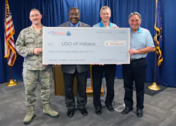 Tom Huntington right WaterFurnace president and CEO presented a check to the USO of Indiana during an Oct 23 news conference at the companyrsquos corporate headquarters in Fort Wayne IN With him from left are Col Patrick Renwick Wing Commander 122nd ANG James Pridgen President amp CEO USO of Indiana Carl Huber vice president corporate quality WaterFurnace International Tom Huntington right WaterFurnace president and CEO presented a check to the USO of Indiana during an Oct 23 news conference at the companyrsquos corporate headquarters in Fort Wayne IN With him from left are Col Patrick Renwick Wing Commander 122nd ANG James Pridgen President amp CEO USO of Indiana Carl Huber vice president corporate quality WaterFurnace International