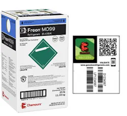 Chemours R-438A (Freon™ MO99™) packaging. Chemours R-438A (Freon™ MO99™) packaging.