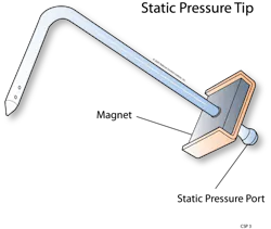 A static pressure tip is a small metal tube about four inches long. It costs around $10 to $15 and is available across the industry. A static pressure tip is a small metal tube about four inches long. It costs around $10 to $15 and is available across the industry.