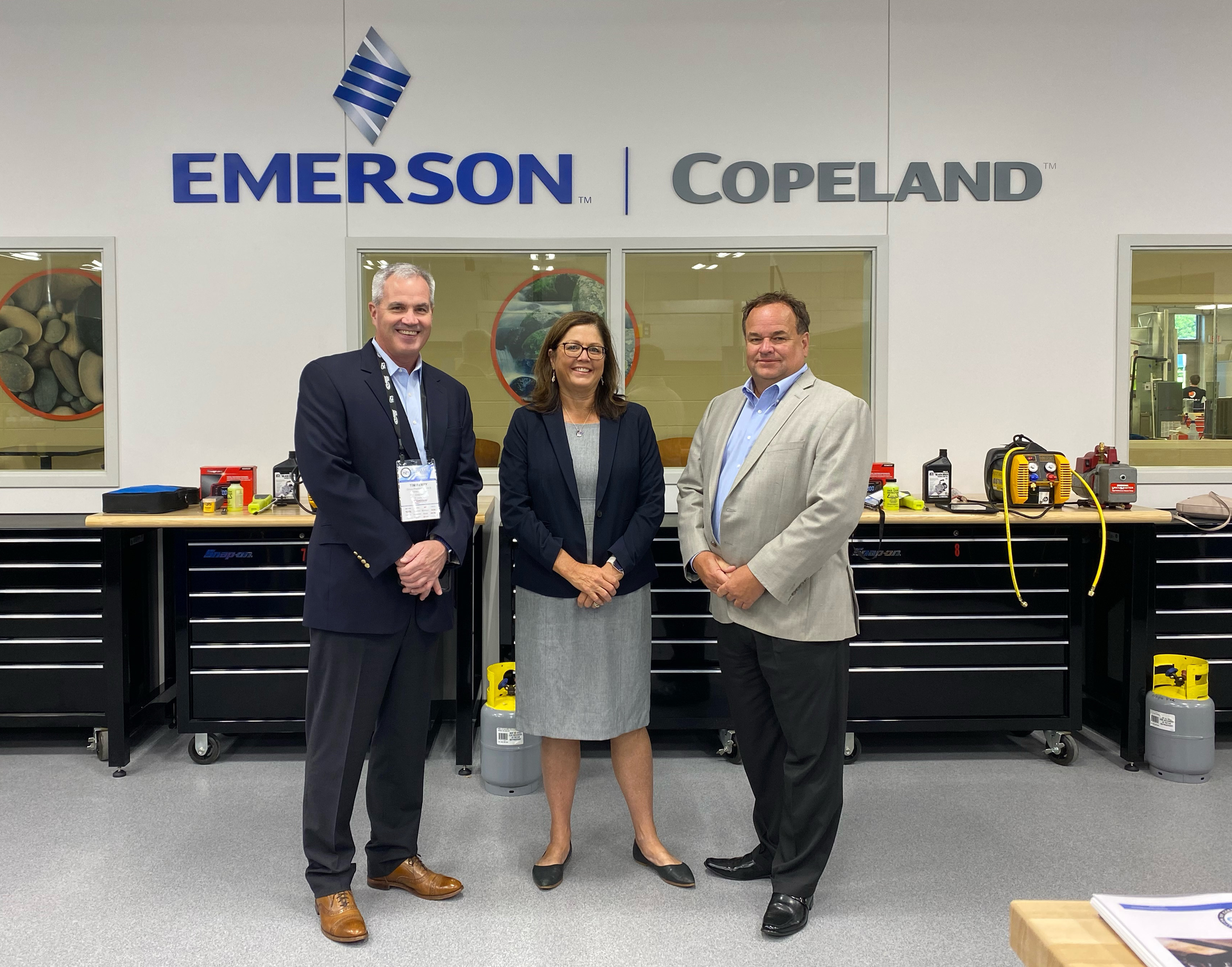Tim Ferry (left), Becky Hoelscher and Denis Hanna of Emerson, during NC3&rsquo;s 'Train-the-Trainer' summit, held at Gateway Technical College.