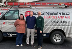 Kristi Toth and John Cerasuolo of Leap Partners with Tom Robeson of Engineered Heating and Air (center). Kristi Toth and John Cerasuolo of Leap Partners with Tom Robeson of Engineered Heating and Air (center).