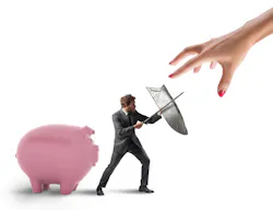 owner protecting piggy bank owner protecting piggy bank