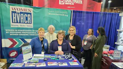 Left to Right: Lori Tschohl, Ruth King, Marcia Christiansen, and Colleen Keyworth man the Women in HVACR booth during the 2023 AHR Expo. Left to Right: Lori Tschohl, Ruth King, Marcia Christiansen, and Colleen Keyworth man the Women in HVACR booth during the 2023 AHR Expo.