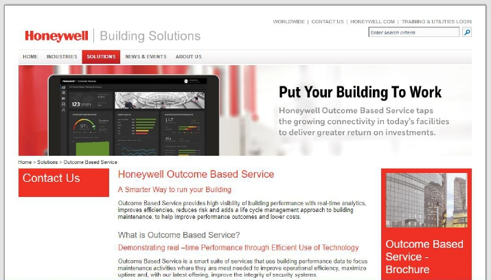 Honeywell Building Solutions' Outcome Based Service website