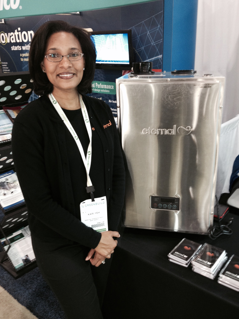 Grand Hallrsquos Kari Yeh shows the Eternal Hybrid GU120 tankless water heater that needs just a frac12in gas line and boasts 96 efficiency