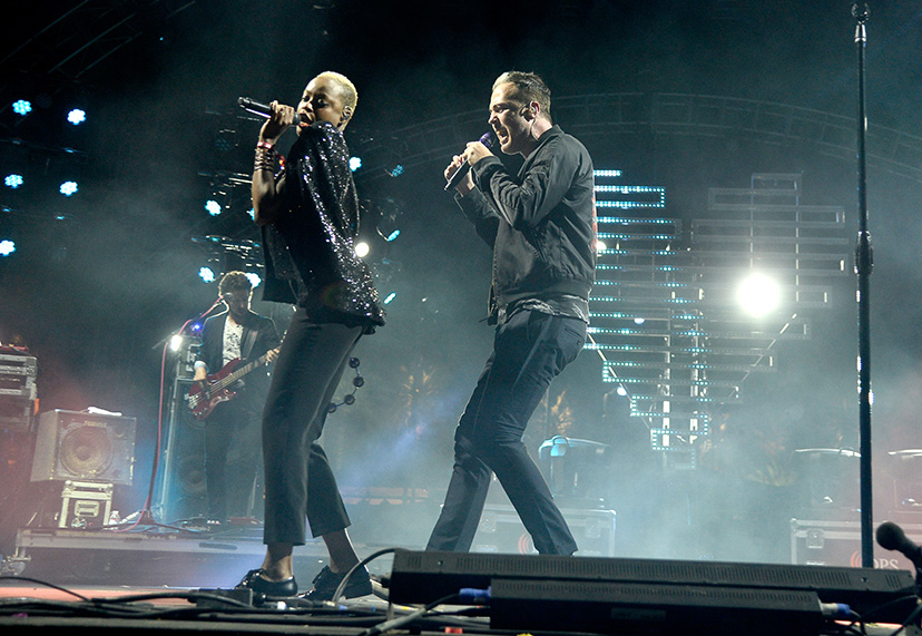 Singers Noelle Scaggs L and Michael Fitzpatrick of Fitz and The Tantrums perform onstage during day 3 of the 2015 Coachella Valley Music amp Arts Festival Weekend 1 at the Empire Polo Club on April 12 2015 in Indio California