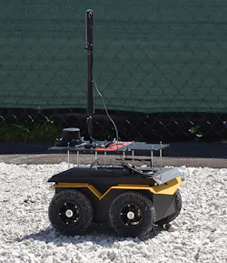 An autonomous rover developed by the University of Illinois maps the simulated worksite. An autonomous rover developed by the University of Illinois maps the simulated worksite.