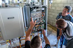 The prefabricated Commercial Water Heating System combines commercial-grade tankless units with system controllers, manifolds and other necessary components and accessories into a fully assembled metal rack system. The prefabricated Commercial Water Heating System combines commercial-grade tankless units with system controllers, manifolds and other necessary components and accessories into a fully assembled metal rack system.