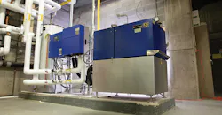 Lochinvar’s XRGI 25 cogeneration system — installed here at Finger Lakes Community College — produces 24 kilowatts of electricity and 163,000 Btu of heat. The micro CHP system is tied to two Knight boilers and hot water storage tanks. Lochinvar’s XRGI 25 cogeneration system — installed here at Finger Lakes Community College — produces 24 kilowatts of electricity and 163,000 Btu of heat. The micro CHP system is tied to two Knight boilers and hot water storage tanks.