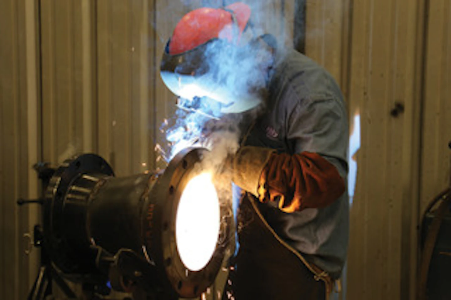 A TD worker at the Dallas prefab facility.