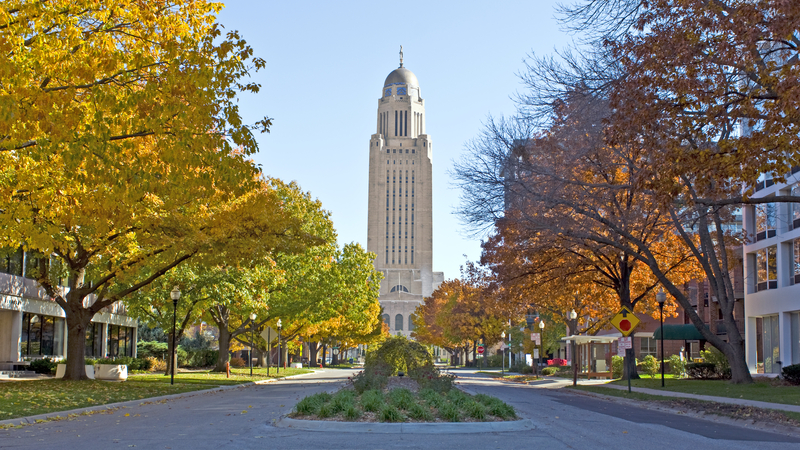 The Nebraska State Capitol Building in downtown Lincoln.