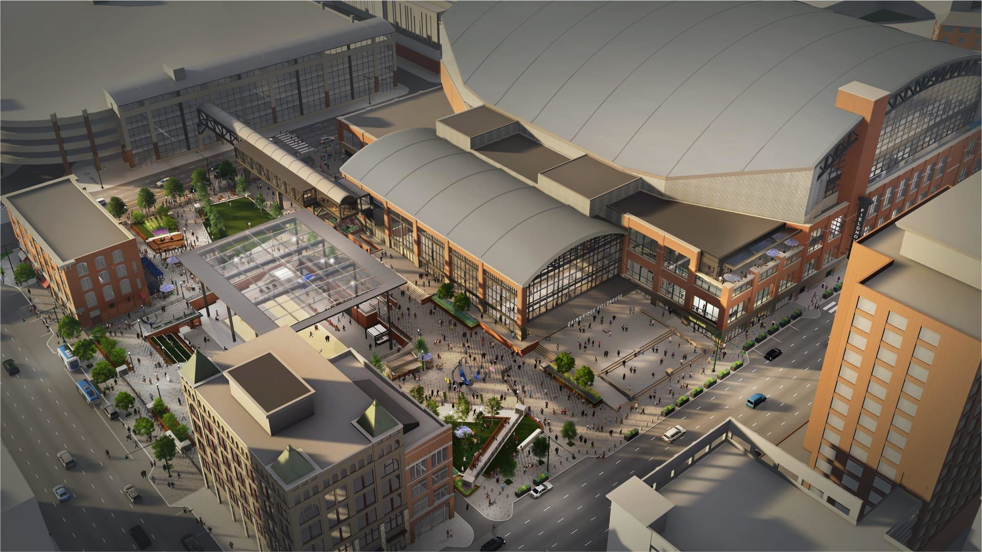 A rendering of the renovated Gainbridge Fieldhouse.