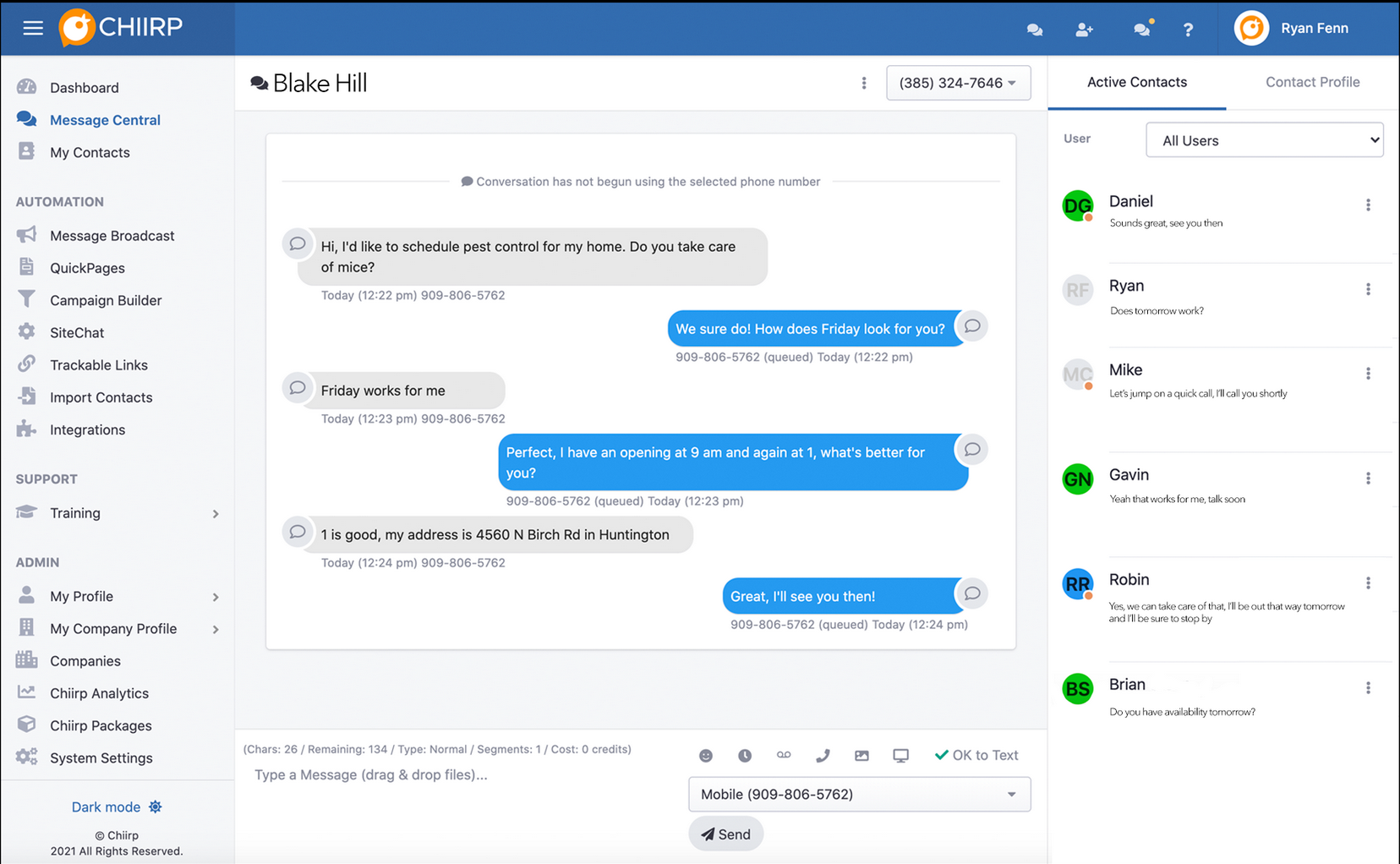 The Chiirp dashboard.
