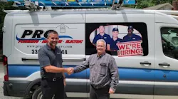 Jarrod Brinker, Chief Strategy Officer at Southern HVAC, shakes hands with Thad Hedrick, President & Founder of Pro Plumbing Services, LLC. Jarrod Brinker, Chief Strategy Officer at Southern HVAC, shakes hands with Thad Hedrick, President & Founder of Pro Plumbing Services, LLC.
