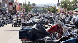 A typical scene in downtown Sturgis, SD, during the first week of August. A typical scene in downtown Sturgis, SD, during the first week of August.