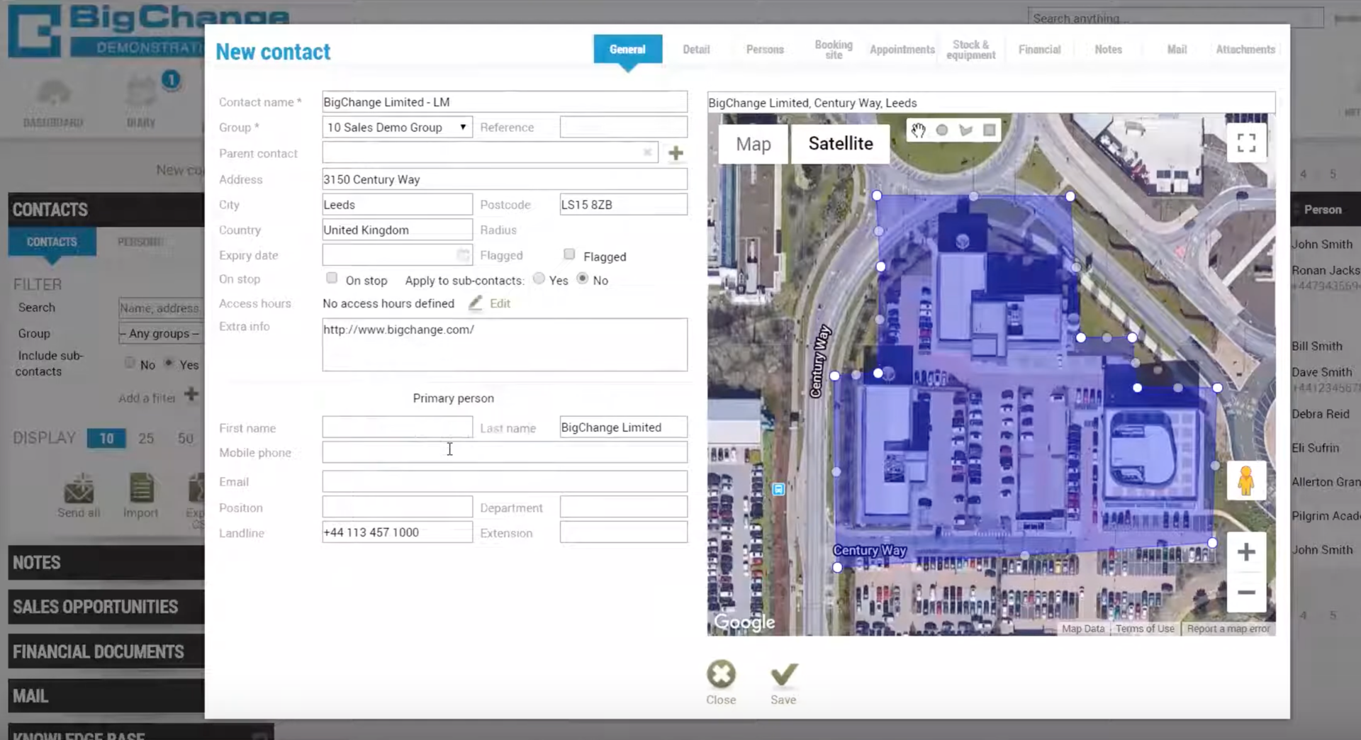 The Big Change new contact management window.