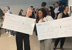 Left to right: Aquacycl founder Orianna Bretschger and Karina Pena, co-founder and CEO of Field Factors, winners of the Audience Choice Award. Left to right: Aquacycl founder Orianna Bretschger and Karina Pena, co-founder and CEO of Field Factors, winners of the Audience Choice Award.