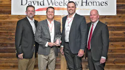 Shown from left: John Schiegg, vice president, Supply Chain Services, David Weekley Homes; Robert Larson, director, Sales National Accounts, Uponor; Matt Bahr, VP, Sales, Uponor; and John Johnson, CEO, David Weekley Homes. Shown from left: John Schiegg, vice president, Supply Chain Services, David Weekley Homes; Robert Larson, director, Sales National Accounts, Uponor; Matt Bahr, VP, Sales, Uponor; and John Johnson, CEO, David Weekley Homes.